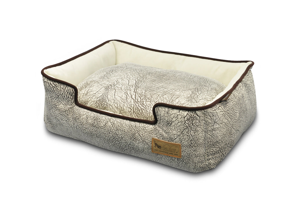 P.L.A.Y. Savannah lounge bed for cats and dogs all sizes, Ash Gray and Chocolate color mix, angle top view, on white background,  sku: PY3002A