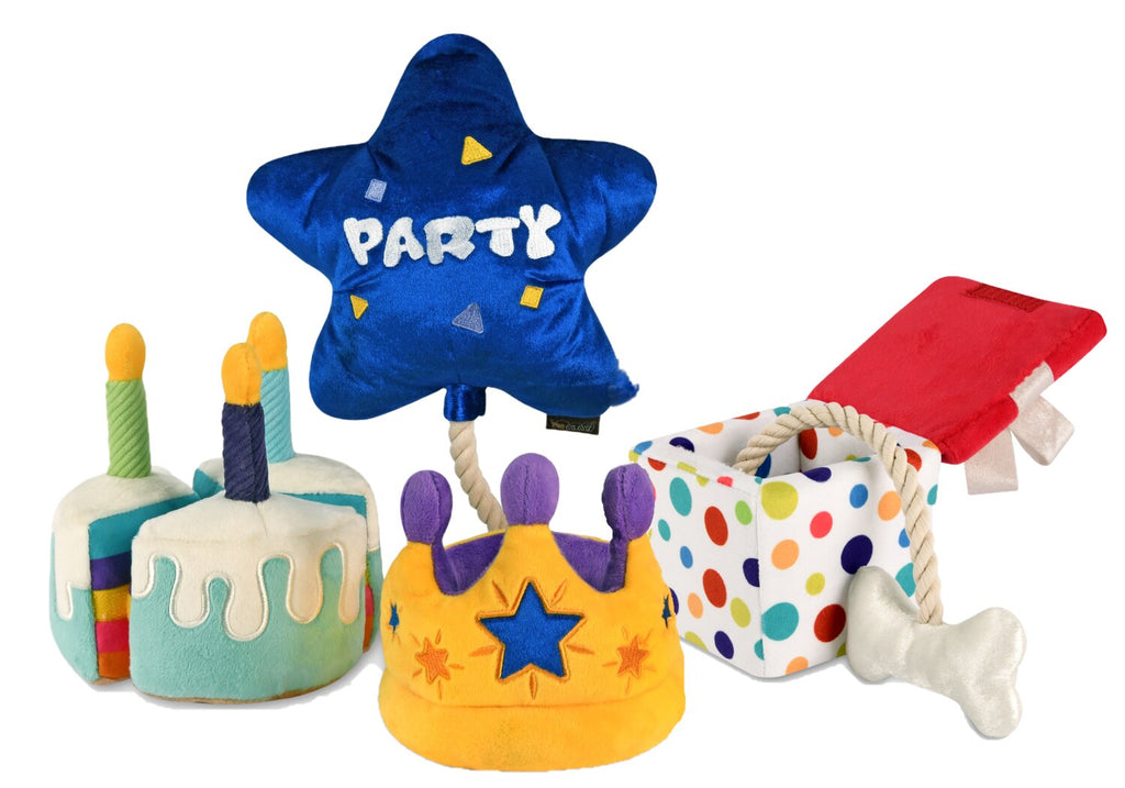 party time plush toys for dogs, set of 4