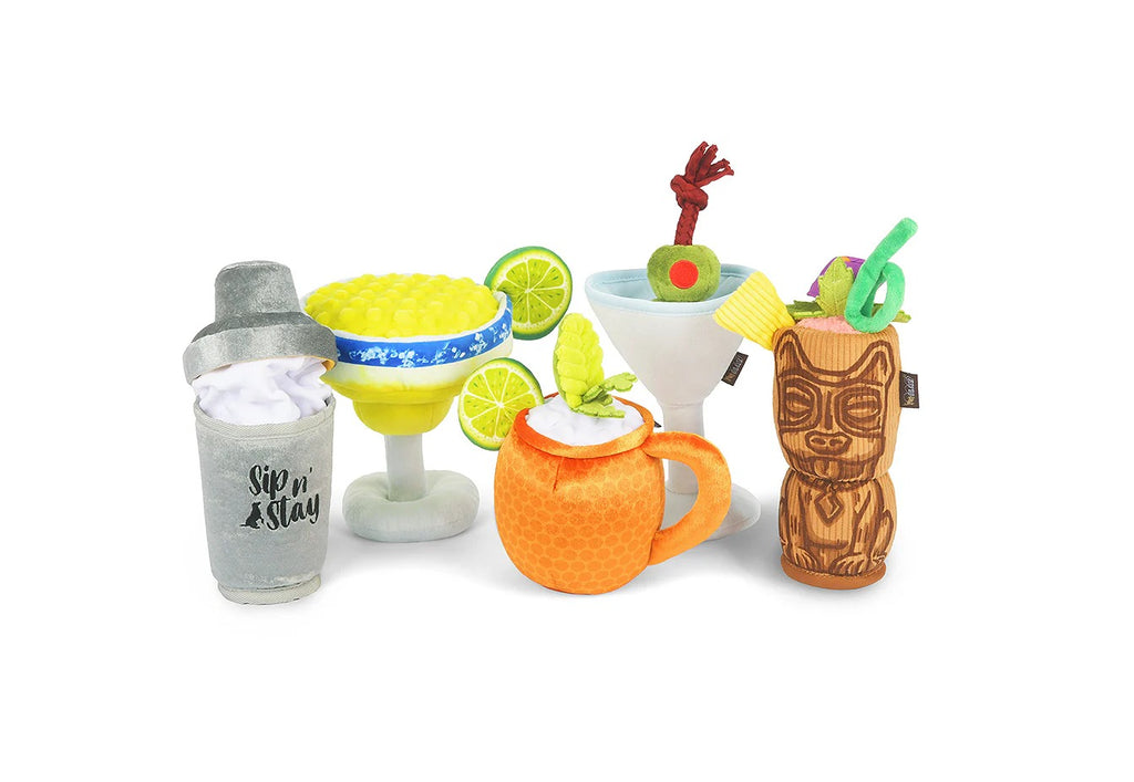 A dog plush toys Barktender Collection gift set, featuring a variety of plush toys, displayed against a clean white background