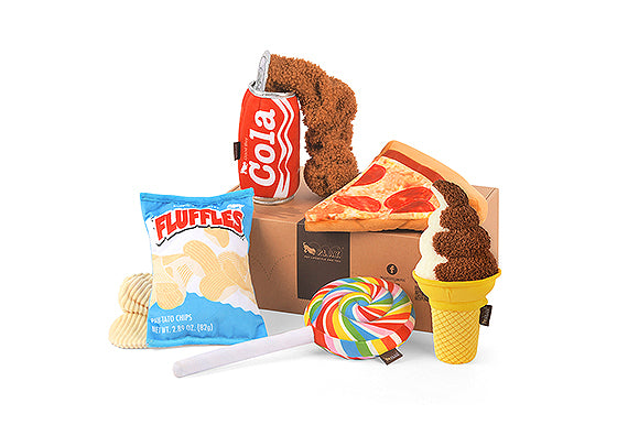 P.L.A.Y plush toy, snack attack dog toy set on white background, SKU PY7142AUF, Barcode 817152019817