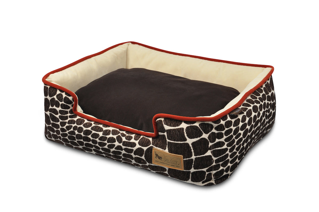 P.L.A.Y. Kalahari Brown Girafe, Sangria lounge bed angle top view, on white background