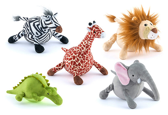 P.L.A.Y. Safari Toy, plush toys for dogs, all looking towards right hand side, on white background, SKU: PY7051AUF