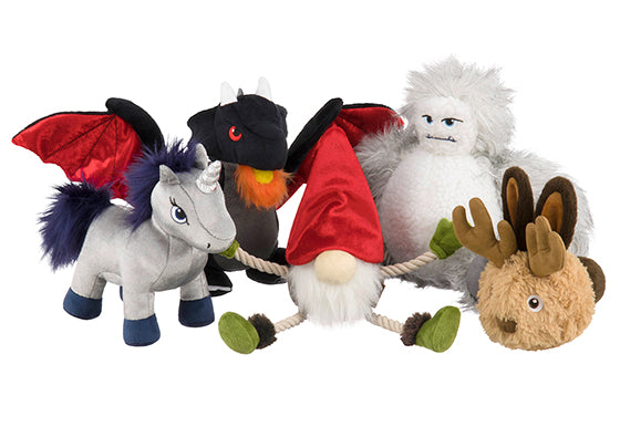 P.L.A.Y. Willow's Mythical Plush Toy for dogs, 5 pcs set, on white background. SKU: PY7074AUF