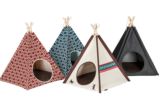 Pet Teepee Tent for dogs and cats, 4 different fabric pattern together, with white background
